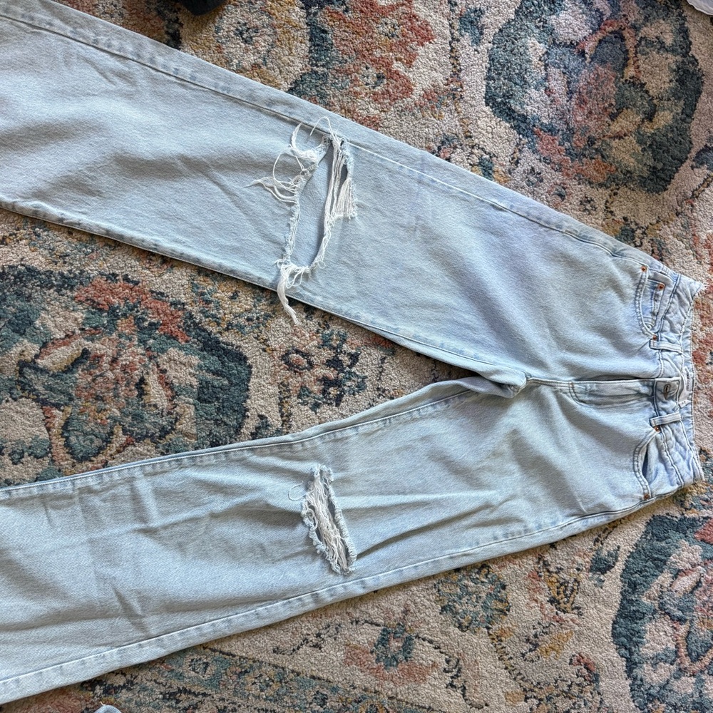 Garage Light Blue Distressed Straight Leg Jeans